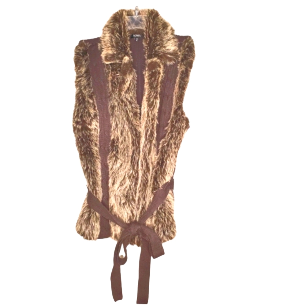 Faux fur vest with tie belt